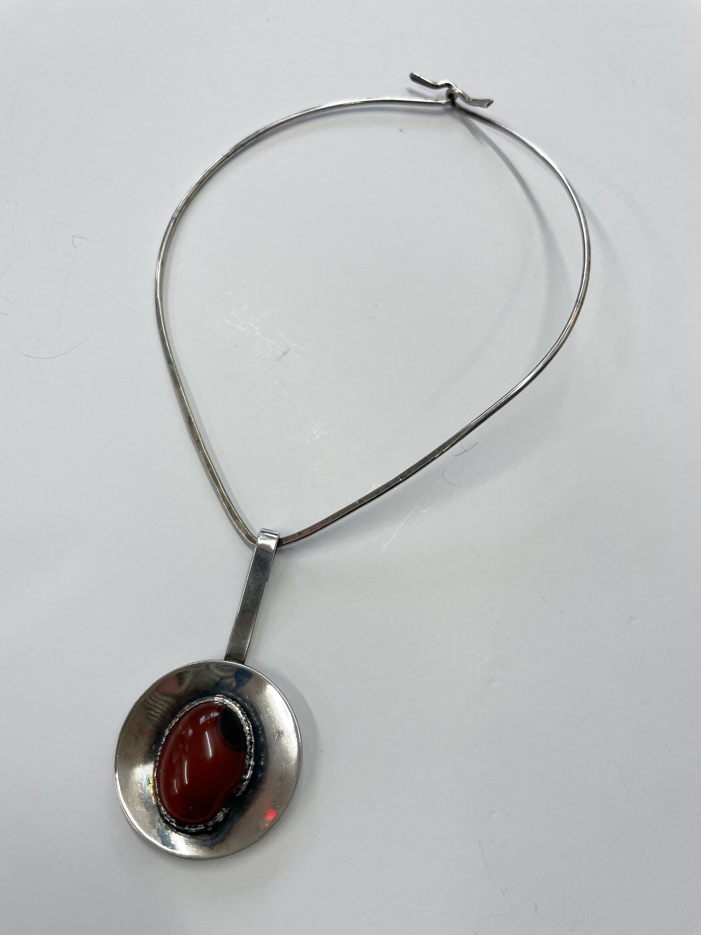 1960s Vintage Sterling with Carnelian Modernist Collar Necklace