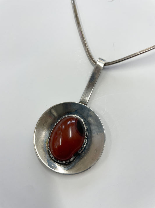 1960s Vintage Sterling with Carnelian Modernist Collar Necklace