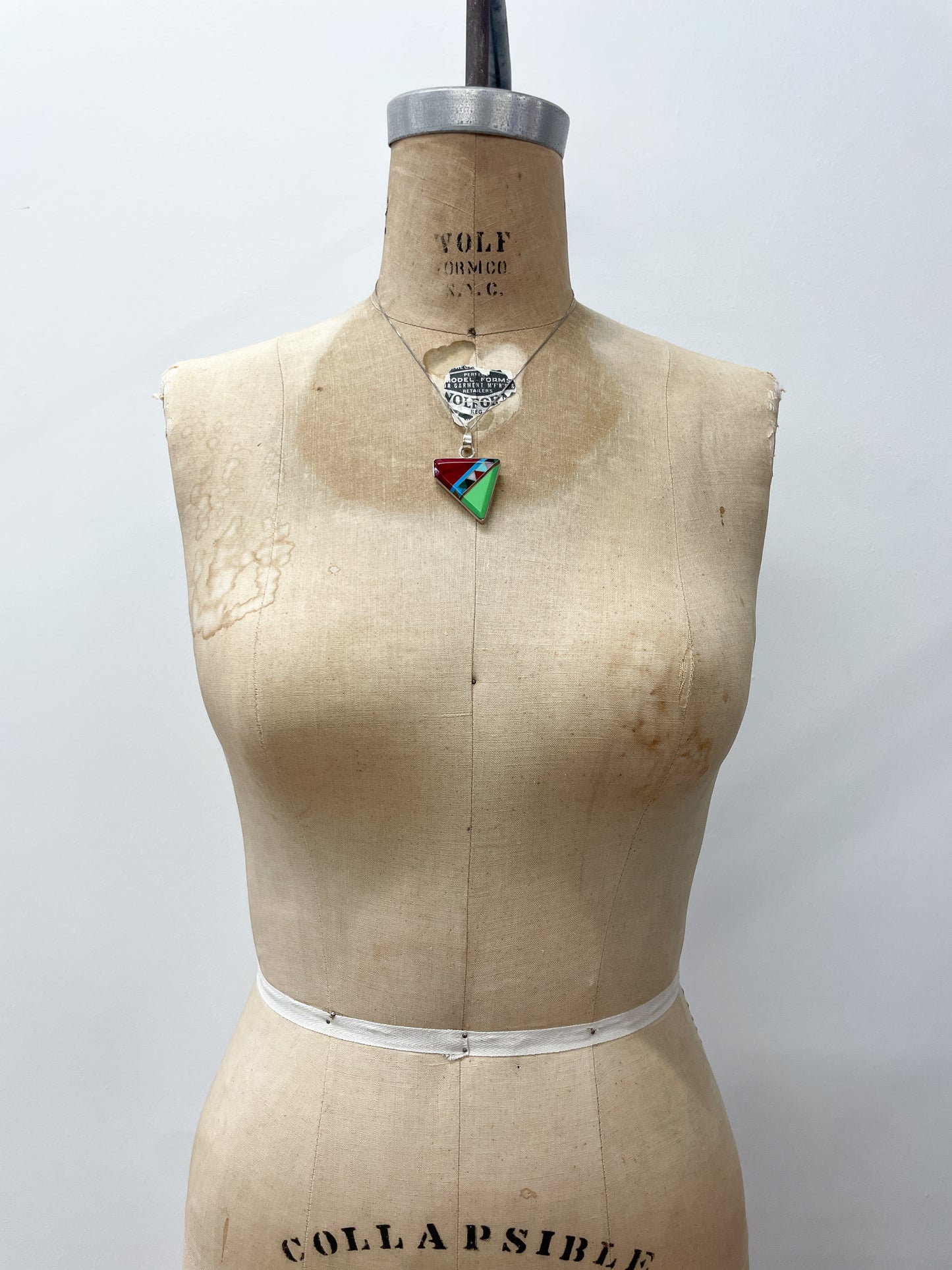 1980s Vintage Sterling Multi Stone Asymmetrical Inlay Necklace