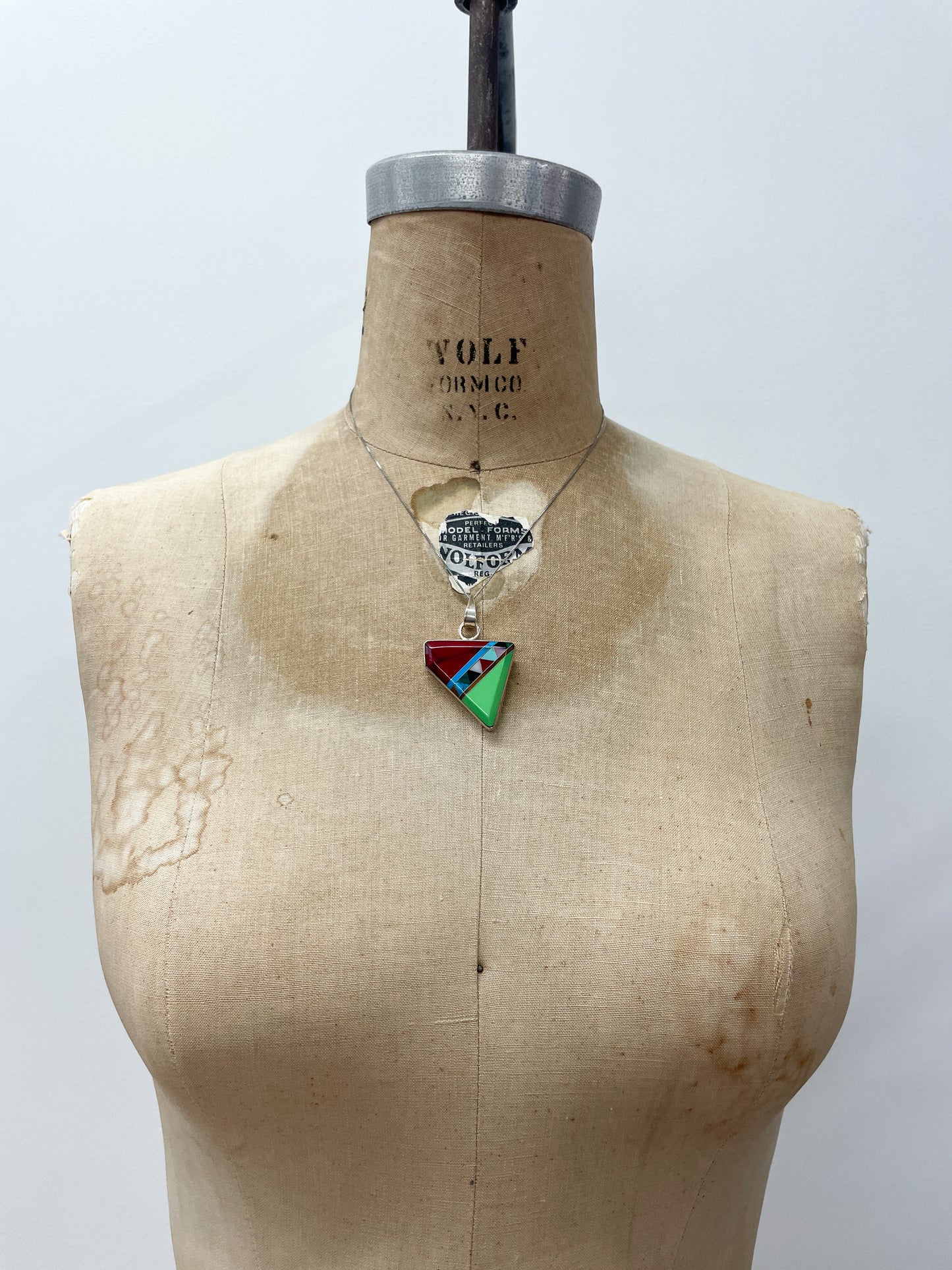 1980s Vintage Sterling Multi Stone Asymmetrical Inlay Necklace