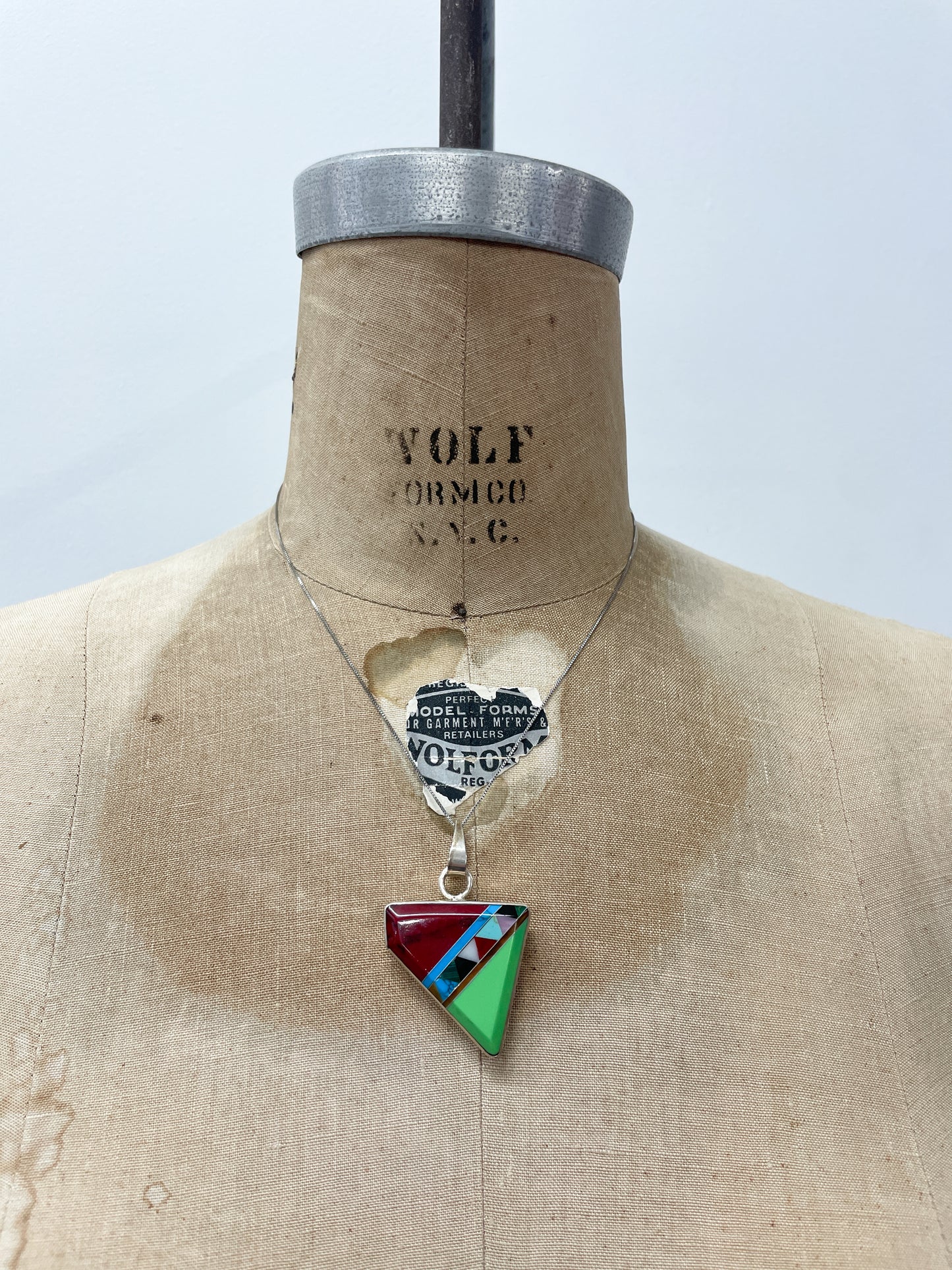 1980s Vintage Sterling Multi Stone Asymmetrical Inlay Necklace