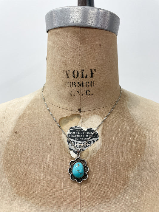 1970s Vintage Sterling and Turquoise Native Made Necklace