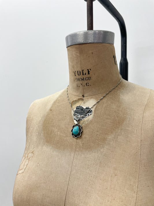 1970s Vintage Sterling and Turquoise Native Made Necklace