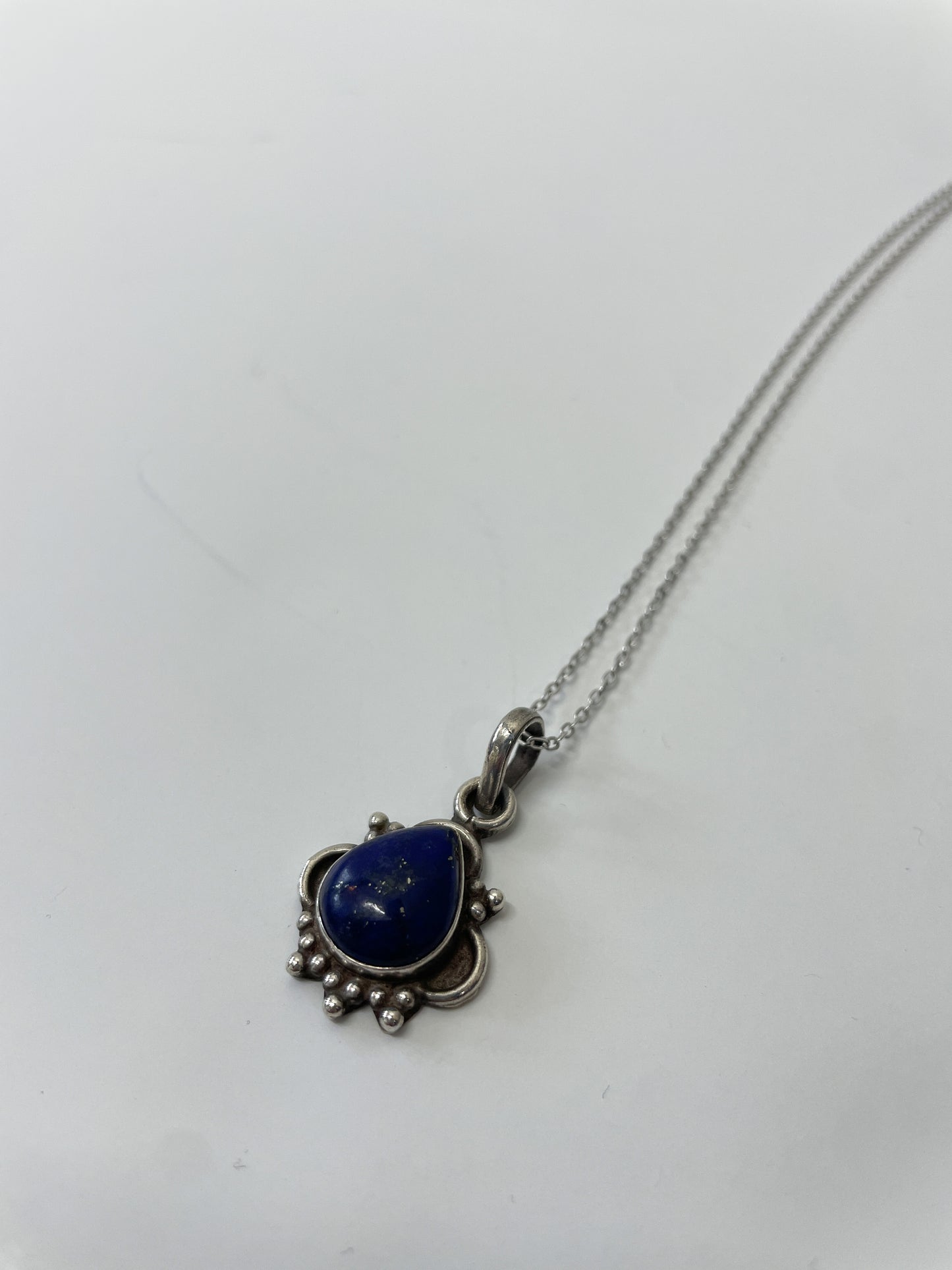 1970s Vintage Sterling and Lapis Teardrop Necklace