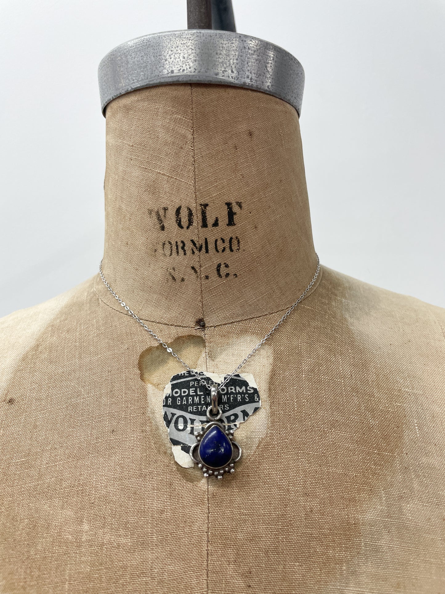 1970s Vintage Sterling and Lapis Teardrop Necklace