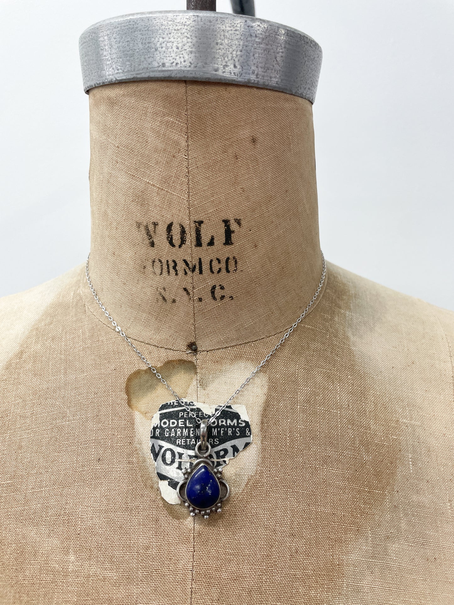 1970s Vintage Sterling and Lapis Teardrop Necklace