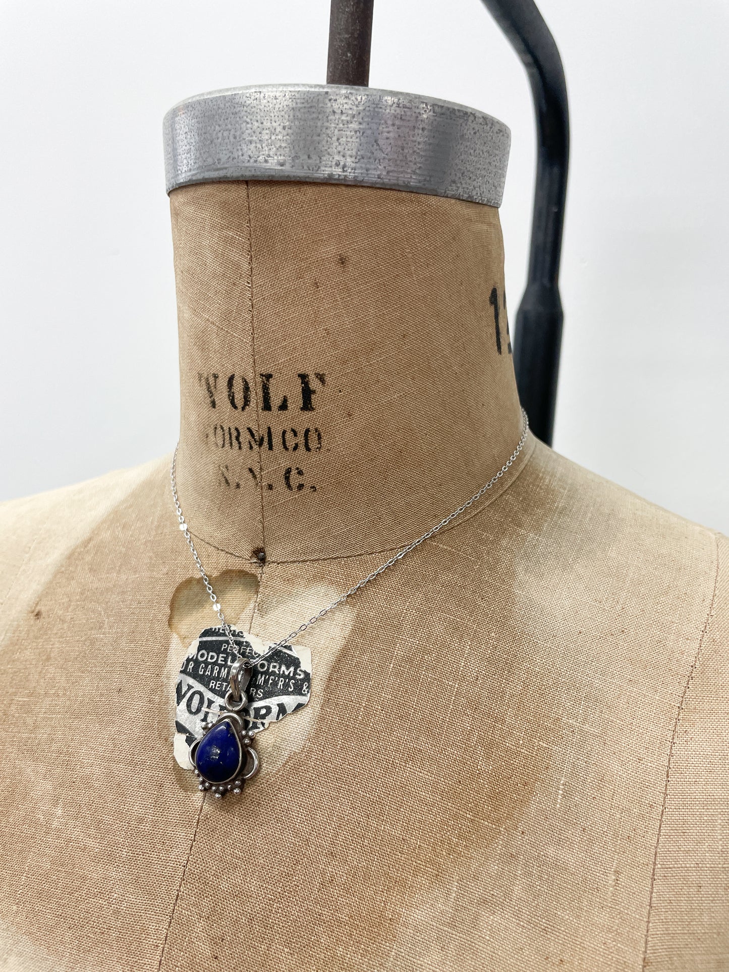 1970s Vintage Sterling and Lapis Teardrop Necklace