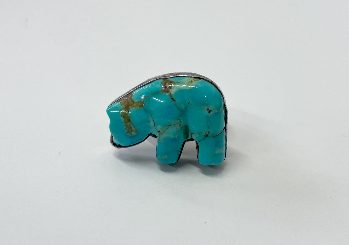 1970s Vintage Turquoise Bear Fetish Ring Size 7