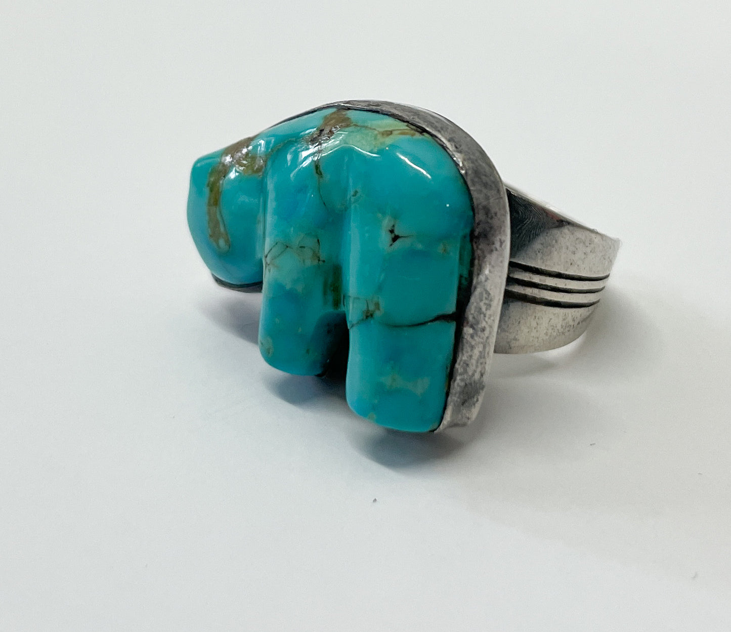 1970s Vintage Turquoise Bear Fetish Ring Size 7