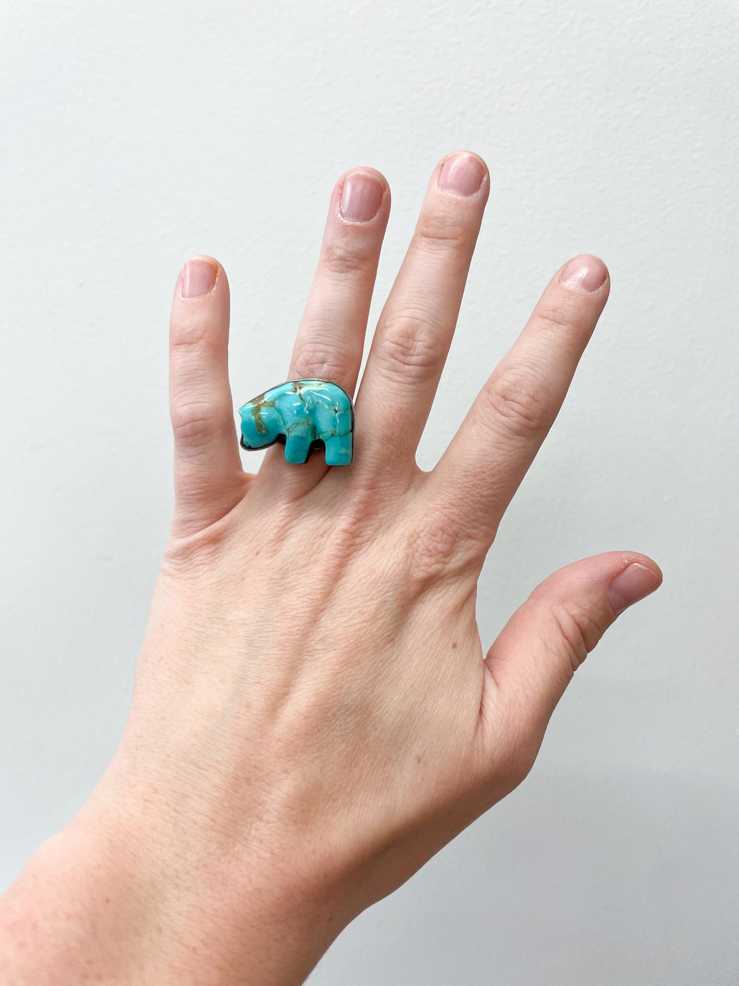 1970s Vintage Turquoise Bear Fetish Ring Size 7