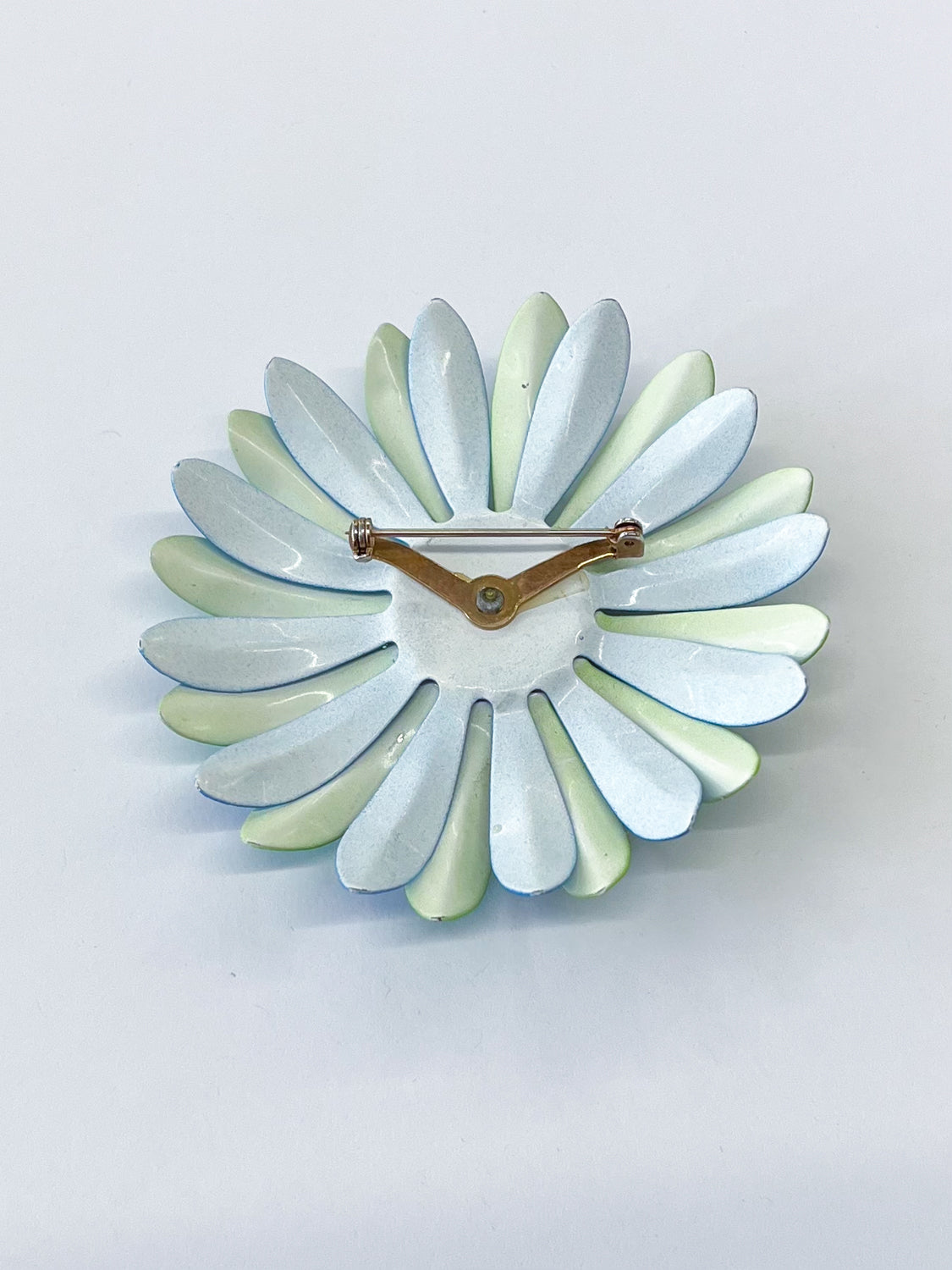 1970s Vintage Blue and Green Flower Power Enamel Brooch