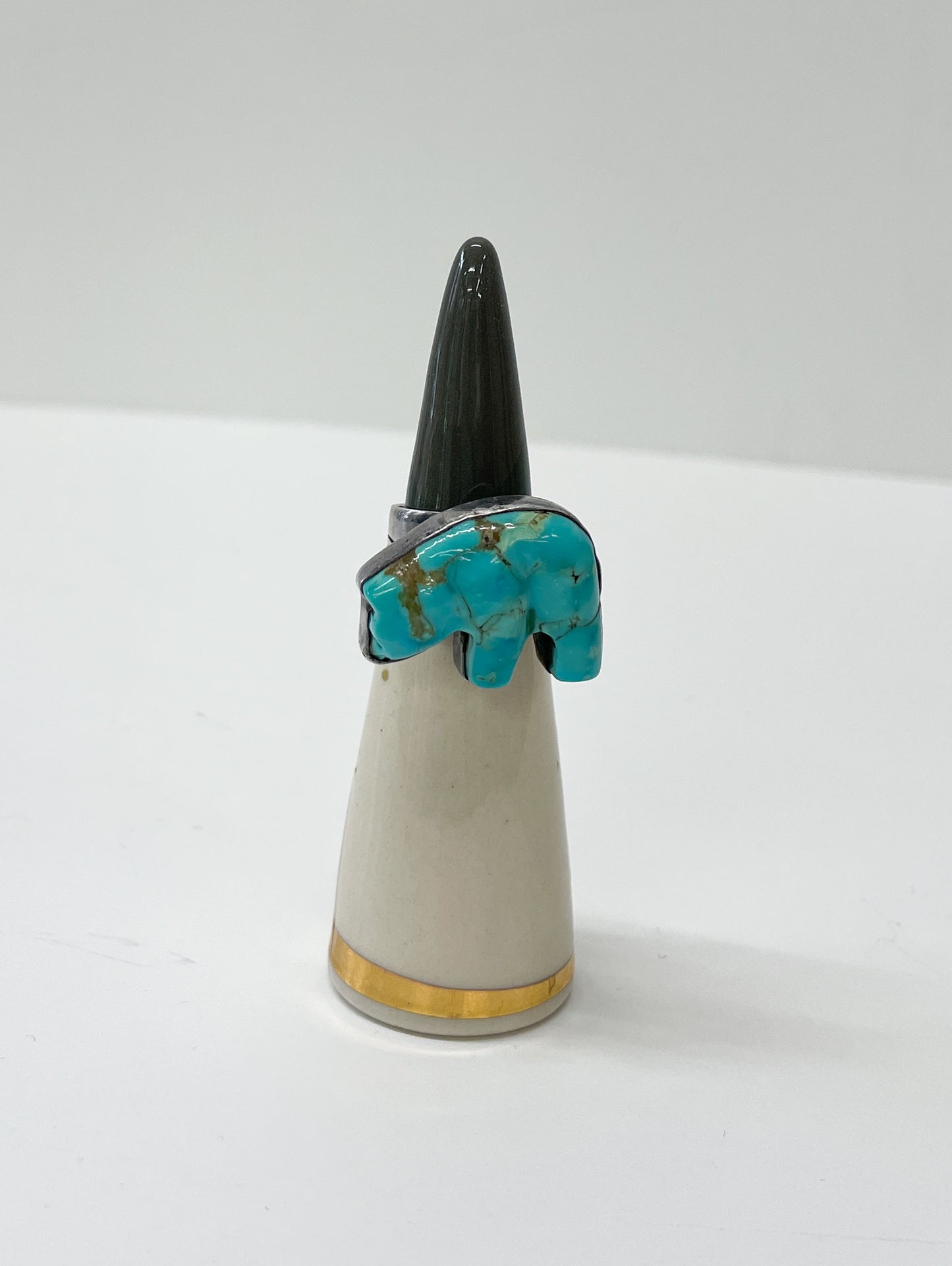 1970s Vintage Turquoise Bear Fetish Ring Size 7