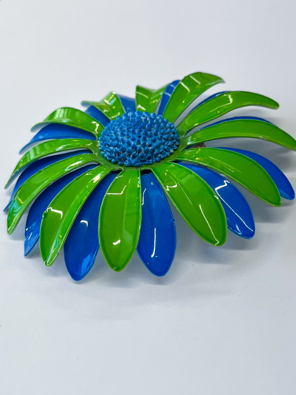 1970s Vintage Blue and Green Flower Power Enamel Brooch