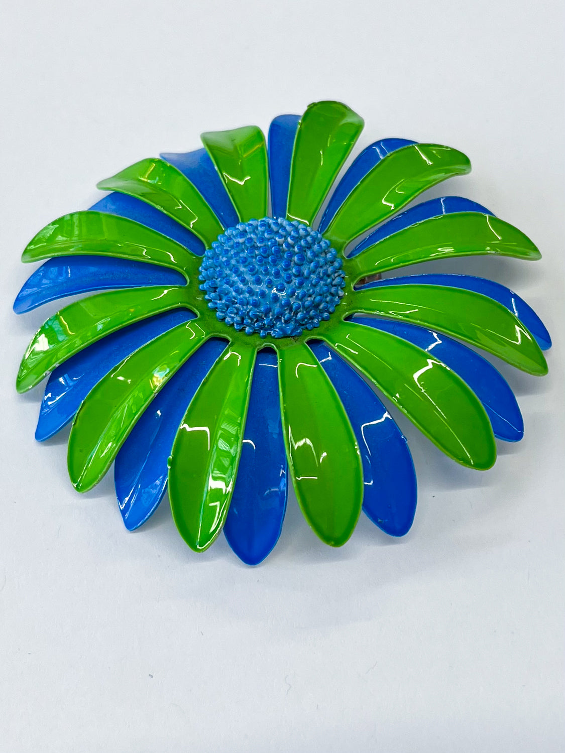 1970s Vintage Blue and Green Flower Power Enamel Brooch