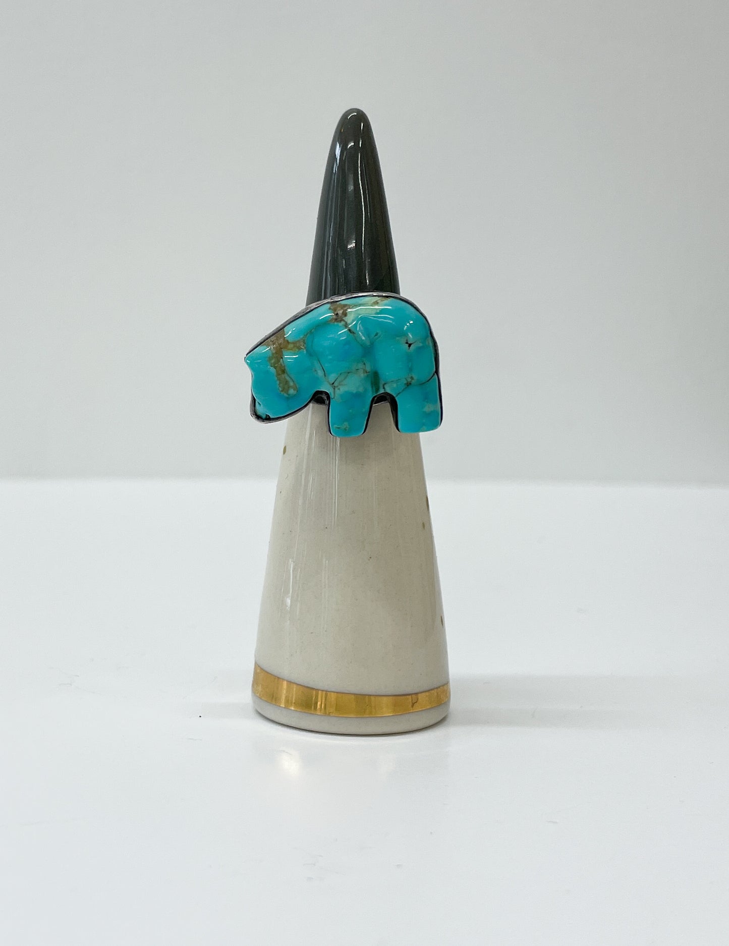 1970s Vintage Turquoise Bear Fetish Ring Size 7