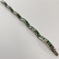 1980s Vintage Crushed Malchite Sterling Silver Mayan Mexico Panel Link Inlay Bracelet