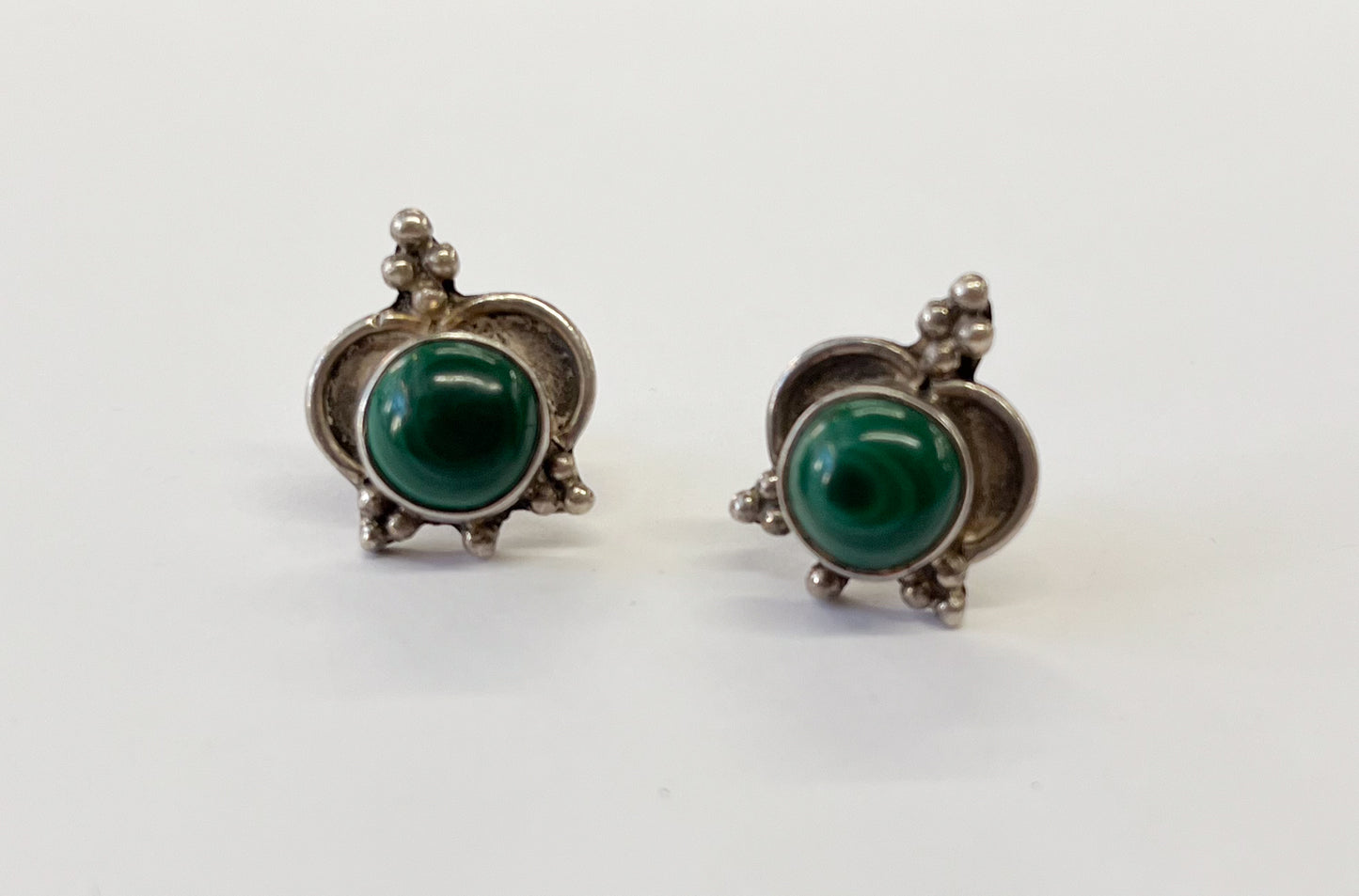 1970s Vintage Sterling Silver and Malachite Post Earrings