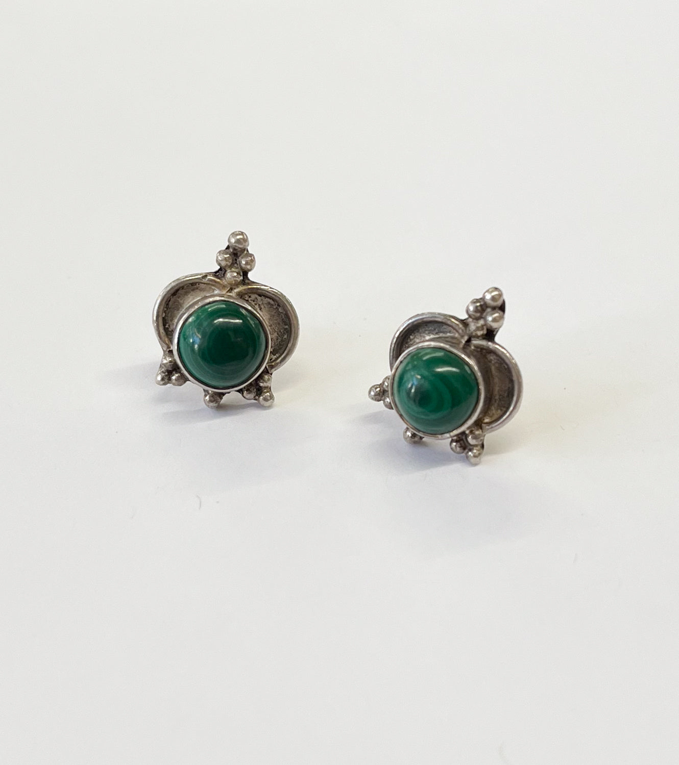 1970s Vintage Sterling Silver and Malachite Post Earrings