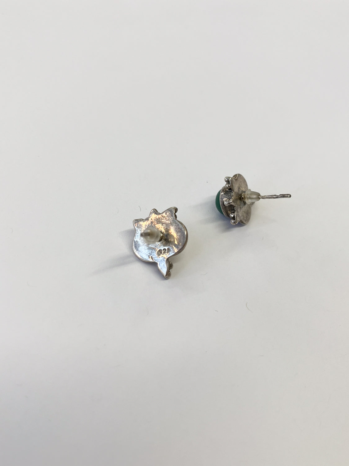 1970s Vintage Sterling Silver and Malachite Post Earrings