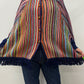 1970s Vintage Multicolored Striped Fringe Poncho Cape