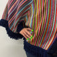 1970s Vintage Multicolored Striped Fringe Poncho Cape