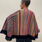 1970s Vintage Multicolored Striped Fringe Poncho Cape
