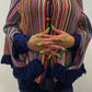 1970s Vintage Multicolored Striped Fringe Poncho Cape