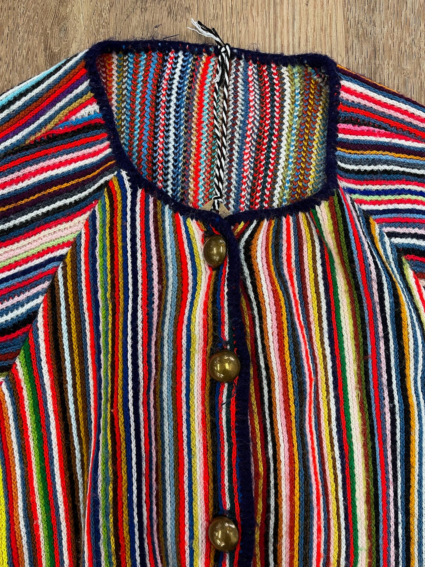 1970s Vintage Multicolored Striped Fringe Poncho Cape