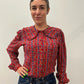 1980s Vintage Big Collared Paisley Floral Button Up Blouse
