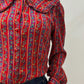 1980s Vintage Big Collared Paisley Floral Button Up Blouse
