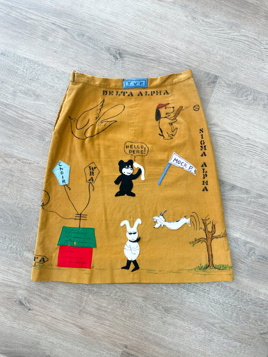 1966 Vintage Purdue Pharmacy Senior Cord Signature Skirt with Hand Drawn Snoopy 1960s - RARE!