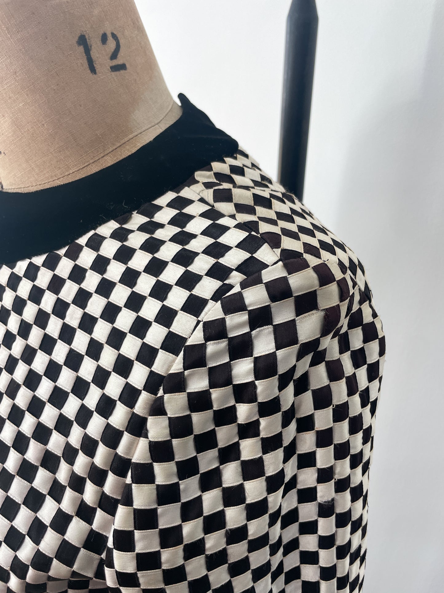 1960s Vintage Elinor Simmons for Malcolm Starr Black and White Ribbon Checkerboard Dress - RARE!