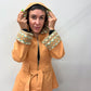 1970s Vintage Terracotta Chevron Western Style Hooded Jacket with Belt
