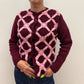1960s Vintage Burgundy & Bubblegum Wool Knit Cardigan Sweater