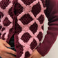 1960s Vintage Burgundy & Bubblegum Wool Knit Cardigan Sweater