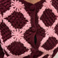 1960s Vintage Burgundy & Bubblegum Wool Knit Cardigan Sweater