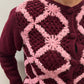 1960s Vintage Burgundy & Bubblegum Wool Knit Cardigan Sweater