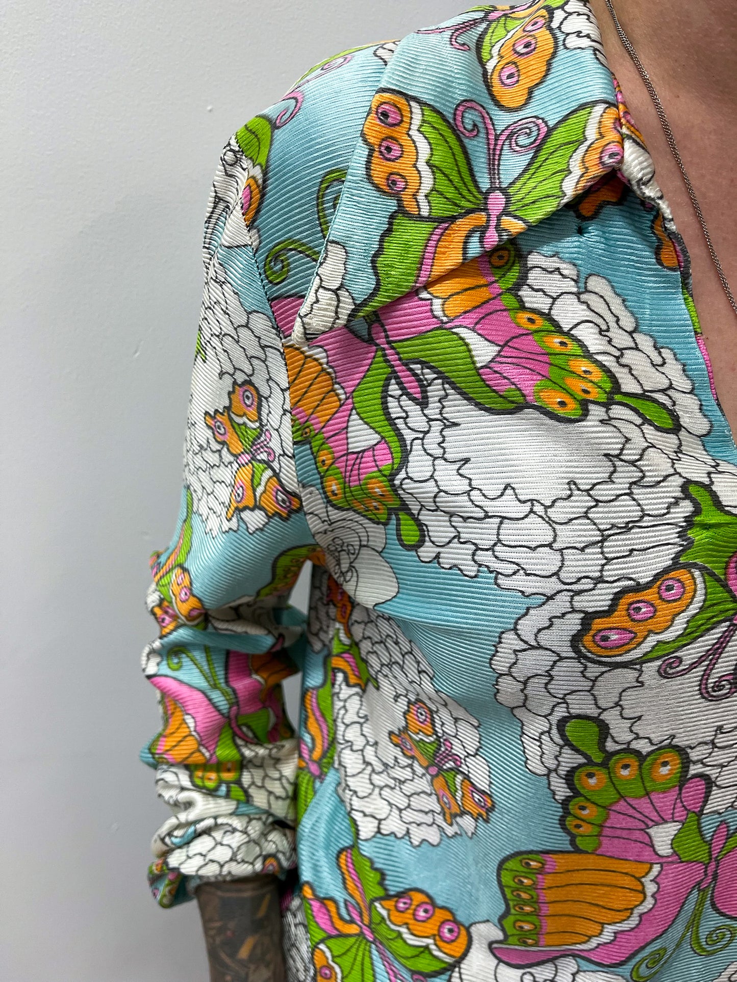 1970s Vintage Psychedelic Butterfly Print Tunic Blouse Top