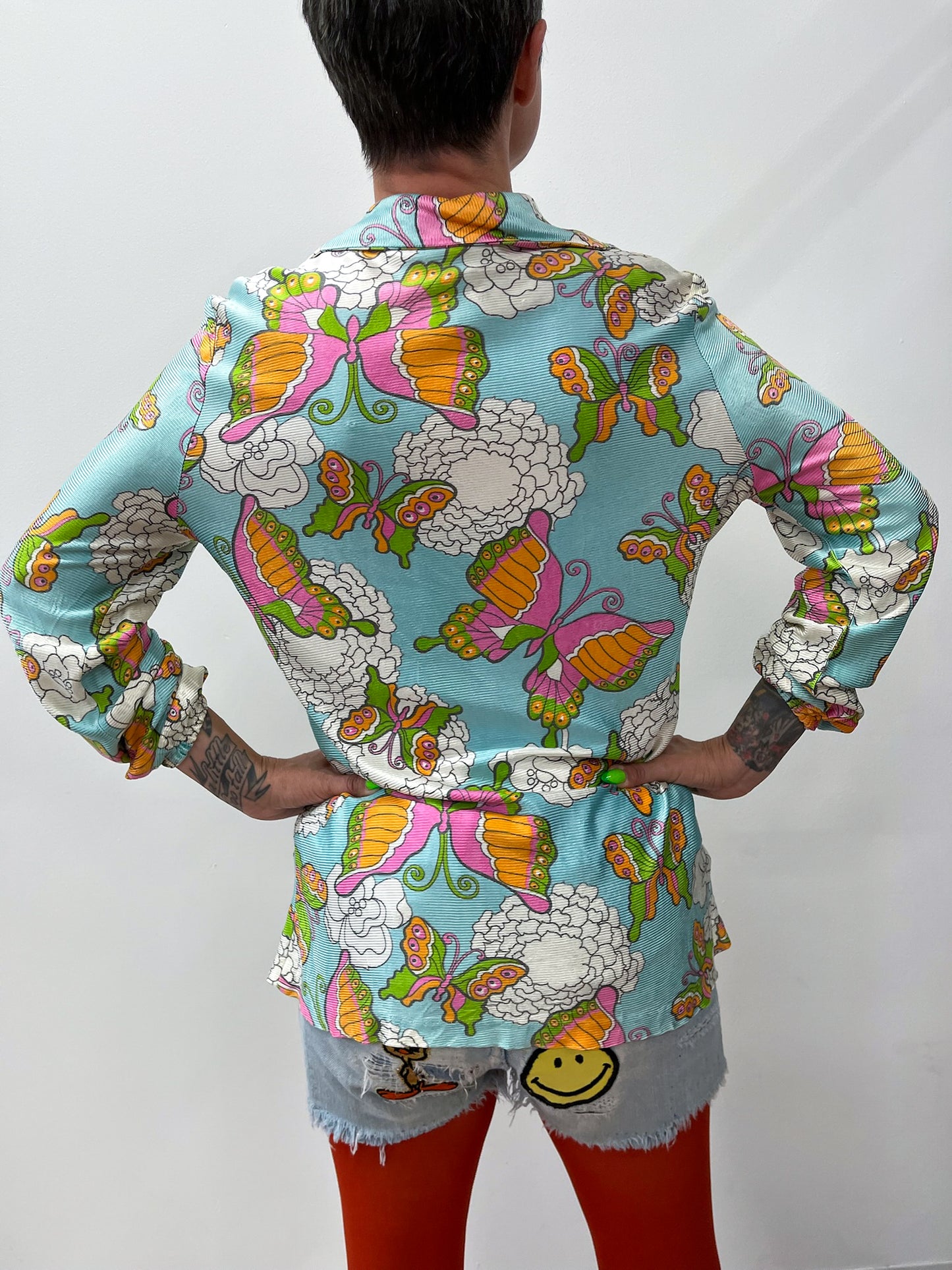1970s Vintage Psychedelic Butterfly Print Tunic Blouse Top