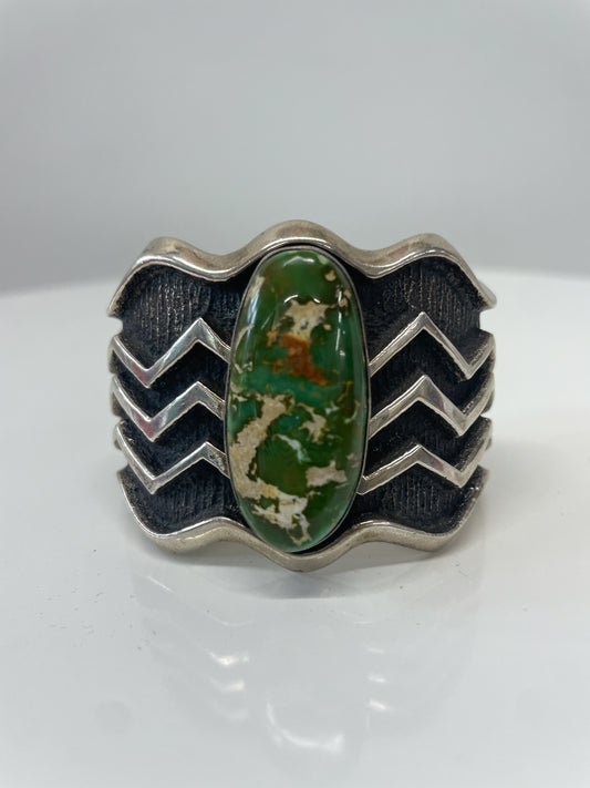 Cerillos Turquoise Tufa Cast Cuff by Aaron Anderson Diné Navajo Modern Y2K