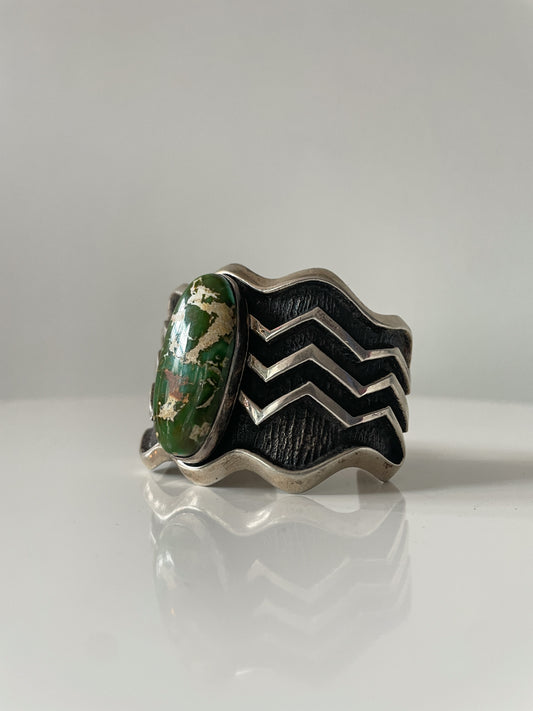 Cerillos Turquoise Tufa Cast Cuff by Aaron Anderson Diné Navajo Modern Y2K