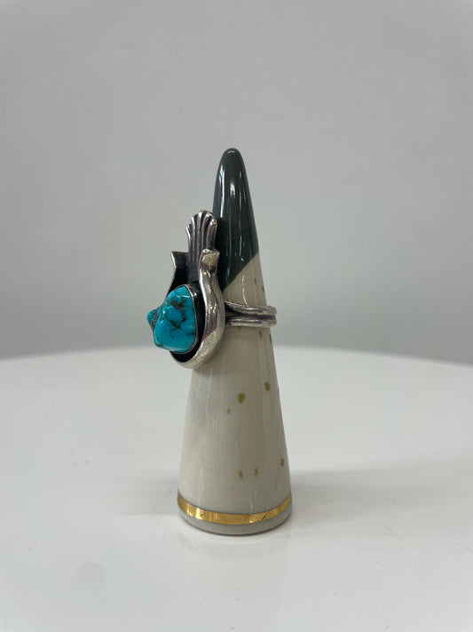 1970s Vintage Turquoise Sand Cast Ring Native American Size 8