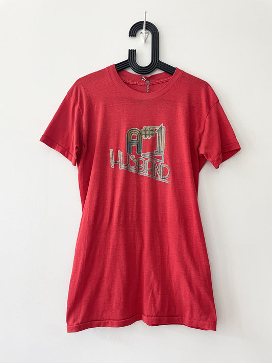 1970s Vintage A #1 Husband Glitter Iron On Tee Shirt