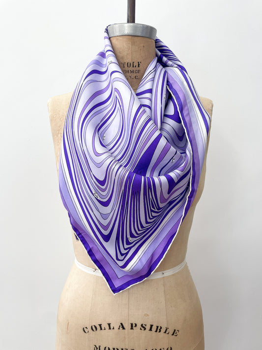 1970s Vintage Emilio Pucci Purple Geometric Silk Hand-Rolled Scarf
