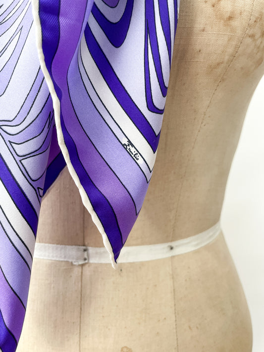 1970s Vintage Emilio Pucci Purple Geometric Silk Hand-Rolled Scarf
