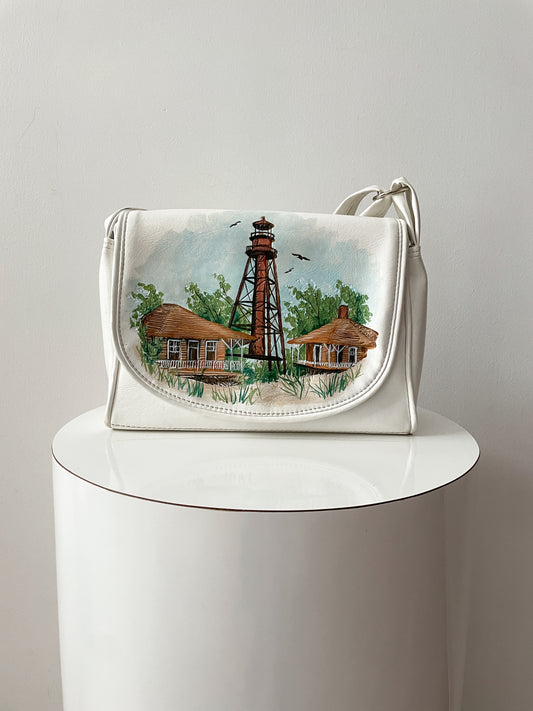 1980s Vintage Light House Sanibel Island Florida Painted Vinyl Shoulder Bag Purse
