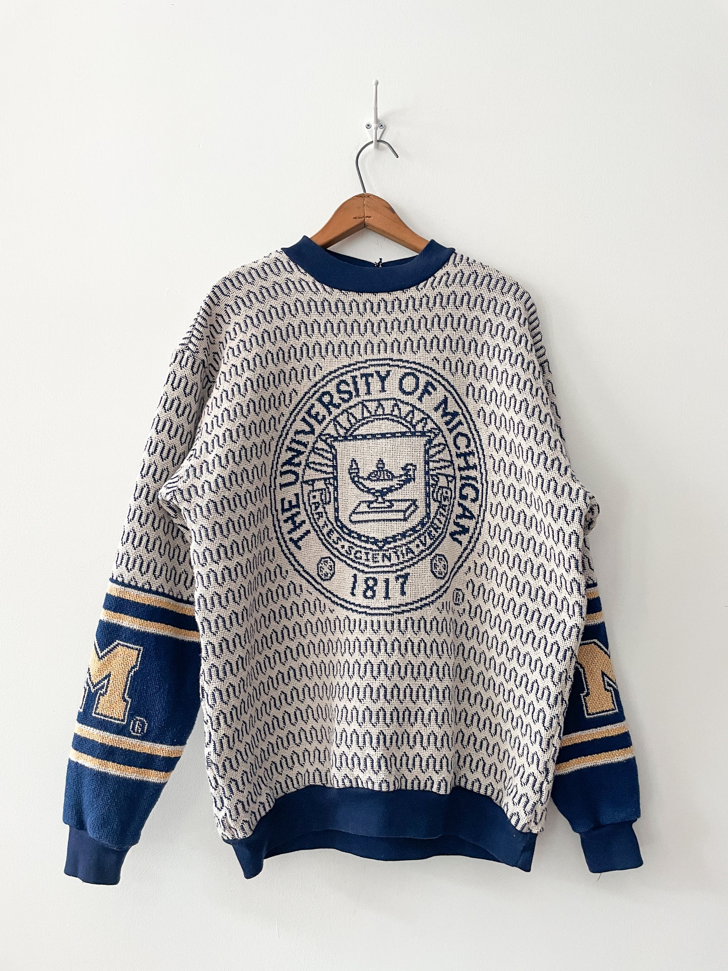 1990s Vintage University of Michigan Tapestry Blanket Knit Sweater