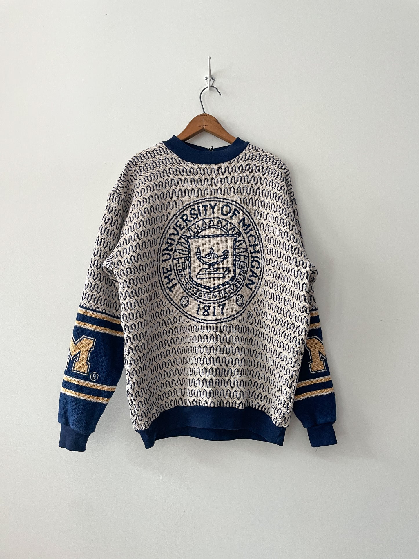 1990s Vintage University of Michigan Tapestry Blanket Knit Sweater