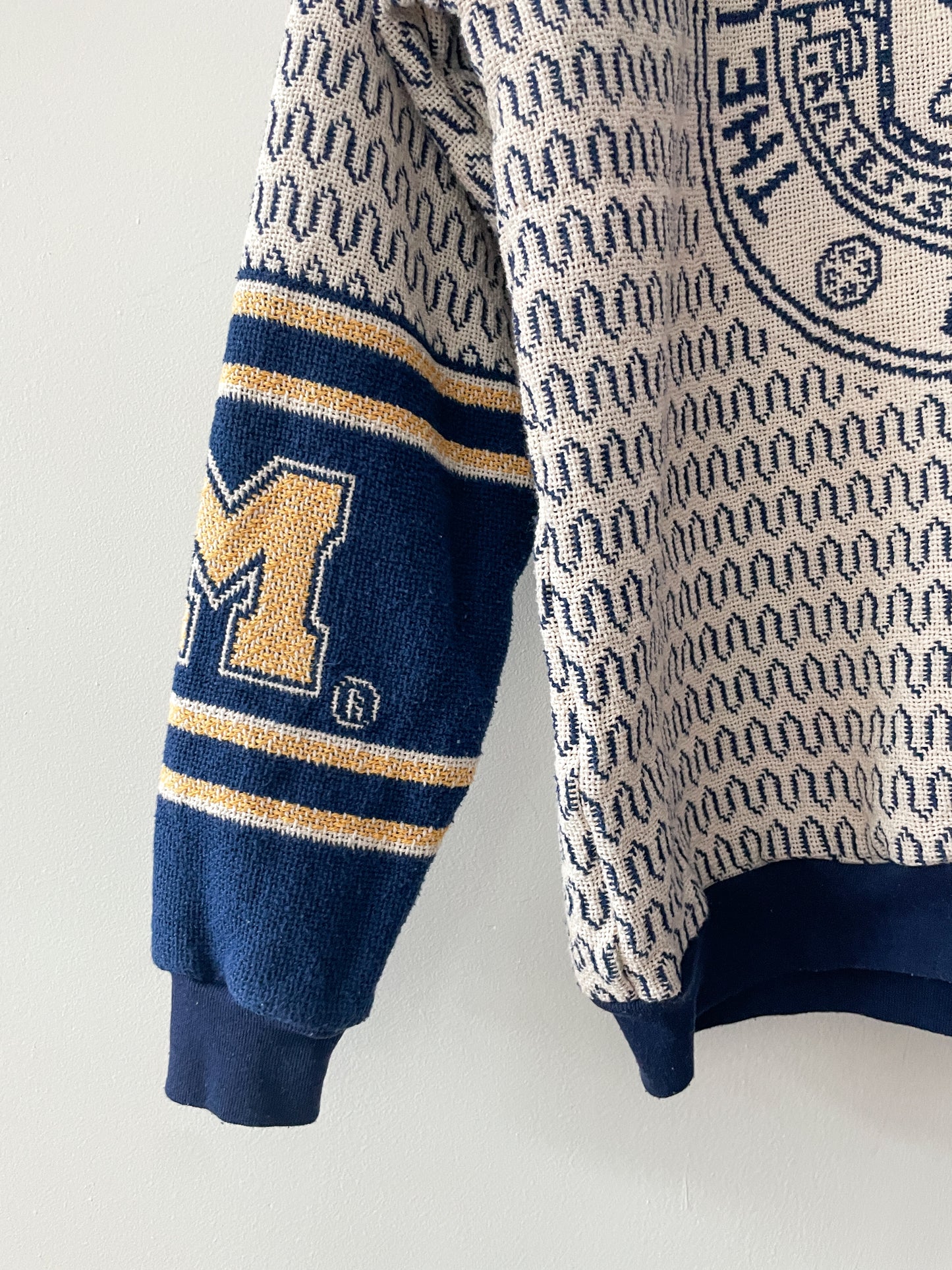 1990s Vintage University of Michigan Tapestry Blanket Knit Sweater