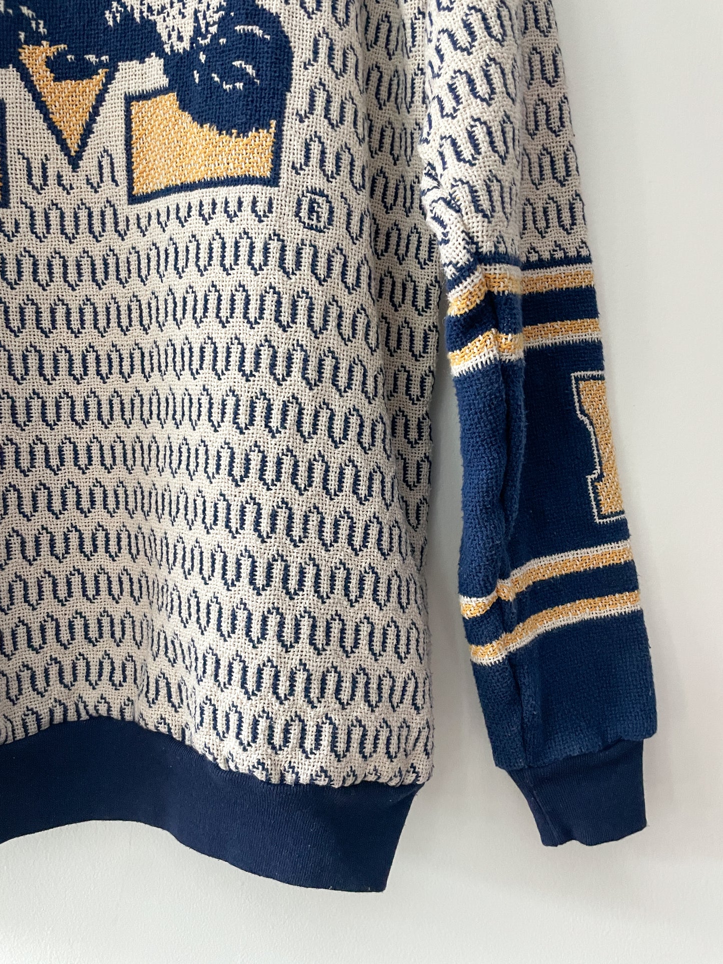 1990s Vintage University of Michigan Tapestry Blanket Knit Sweater